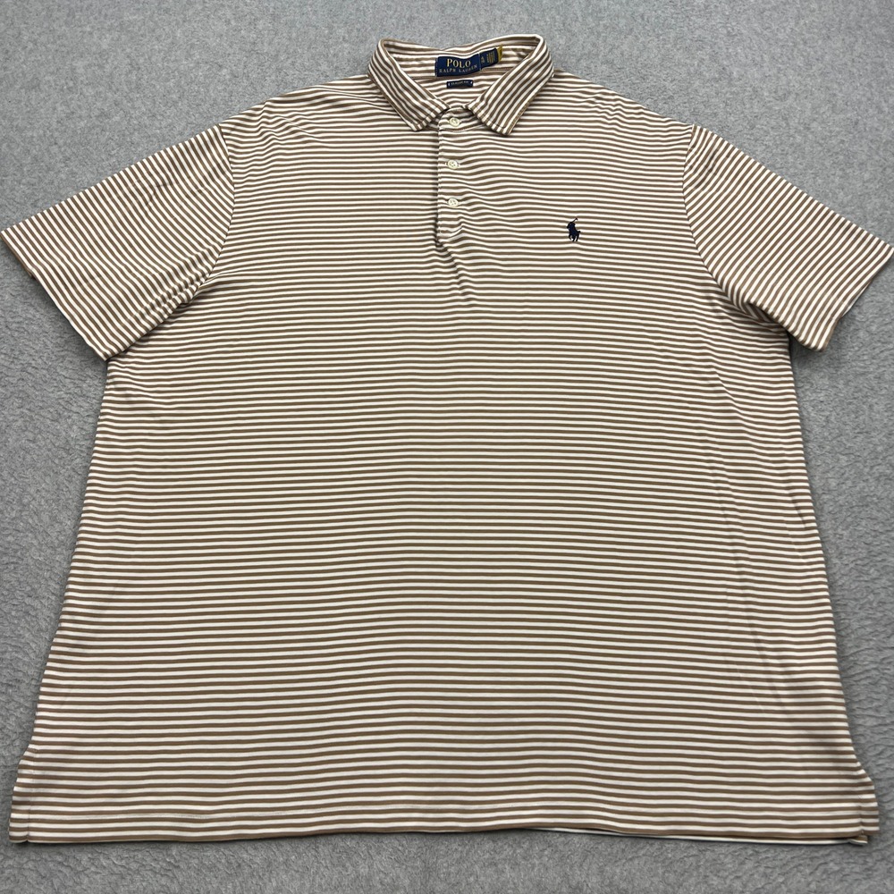 Polo Ralph Lauren Shirt Mens XL Brown Striped Classic Fit Cotton Short Sleeve